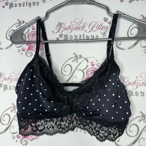 Bralette bra polka dot white black stretchy lace cute stretchy comfy loungewear